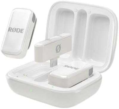RØDE Wireless Micro - Wireless Microphone for Lightning iPhone (X Through 14) - Two Mics with Charge Case for Smartphone Content Creation, White - NOT for iPhone 15/16 or USB-C