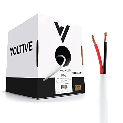 Voltive 10/2 Speaker Wire, in-Wall CL3 & Direct Burial, White, 250ft - 10AWG, 2 Conductors, Stranded Oxygen-Free Copper, UL Listed - V-1205-4