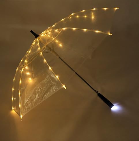 LED transparent luminous umbrella with flashlight creates dreamy atmosphere for you,light up umbrella is suitable for birthday, wedding and Christmas party (Warm light)