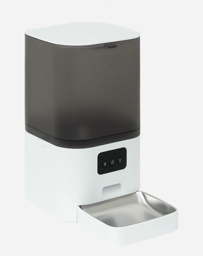DOEL Automatic Cat Feeder, 6L/24 Cups Timed Dry Food Pet Feeder, 5G&2.4G Wi-Fi Dog Food Dispenser with 10s Voice Recorder, Dual Power, Schedule Feeding, Food Shortage Alert, 1-10 Meals (White)