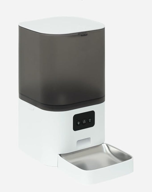 DOEL Automatic Cat Feeder, 6L/24 Cups Timed Dry Food Pet Feeder, 5G&2.4G Wi-Fi Dog Food Dispenser with 10s Voice Recorder, Dual Power, Schedule Feeding, Food Shortage Alert, 1-10 Meals (White)