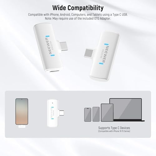 NEEWER Basics BP66 2 Pack LED Video Light Panel Lighting Kit + KM20 Wireless Lavalier Microphone System for iPhone Android Phone Computer Tablet, White