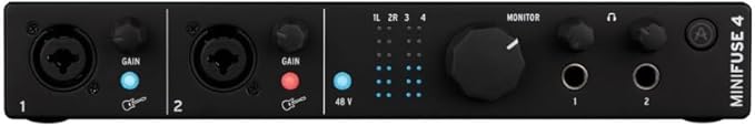 Arturia MiniFuse 4 Versatile Desktop USB-C Audio Interface, Black w/ 2-Pack Pig Hog PHM10 8mm XLR Microphone Cable and Liquid Audio Polishing Cloth