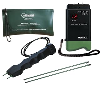 Lignomat Pin Wood Moisture Meter, Digital Moisture Detector for Lumber Drywall Firewood Masonry Woodworking Plaster Floor - mini-Ligno D/C, Electrode E14M, Pouch