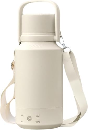 MEGAWISE Portable Electric Heating Cup 1L, Travel Water Boiler with 4 Temperature Settings, 304 Stainless Steel Interior, 8H Keep Warm, Compact Electric Kettle for Office, Dorm & Travel