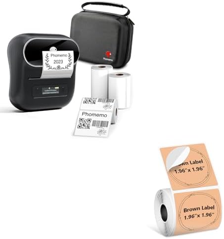 Phomemo M220 Label Maker & 1 Roll Brown Thermal Labels, 1.96" x 1.96"(50x50mm)