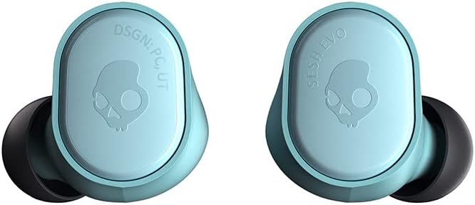 Skullcandy Sesh Evo in-Ear Wireless Earbuds, 24 Hr Battery, Microphone, Works with iPhone Android and Bluetooth Devices - Bleached Blue