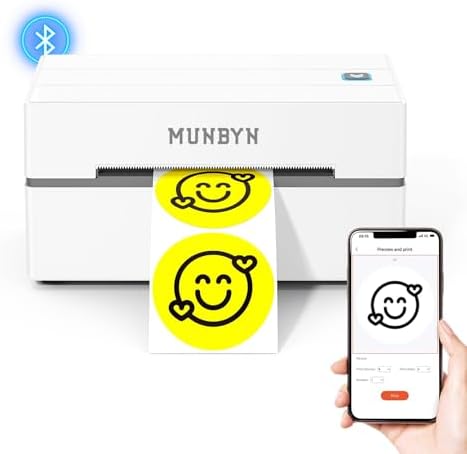 MUNBYN 130B Bluetooth Thermal Label Printer+2 Inch Circle Thermal Sticker Labels+White Label Holder