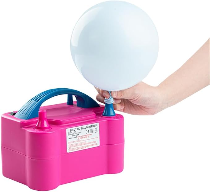 Restaurantware Balloonify 600W Electric Air Pump 1 Portable Balloon Inflator - Dual Modes Two Nozzle Sizes Pink & Blue Plastic Air Pump for Balloons 110V powerchord Double Inflation Design