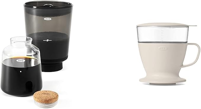 OXO Brew Compact Cold Brew Coffee Maker & Brew Single Serve Pour-Over Coffee Maker, 12 ounces, White
