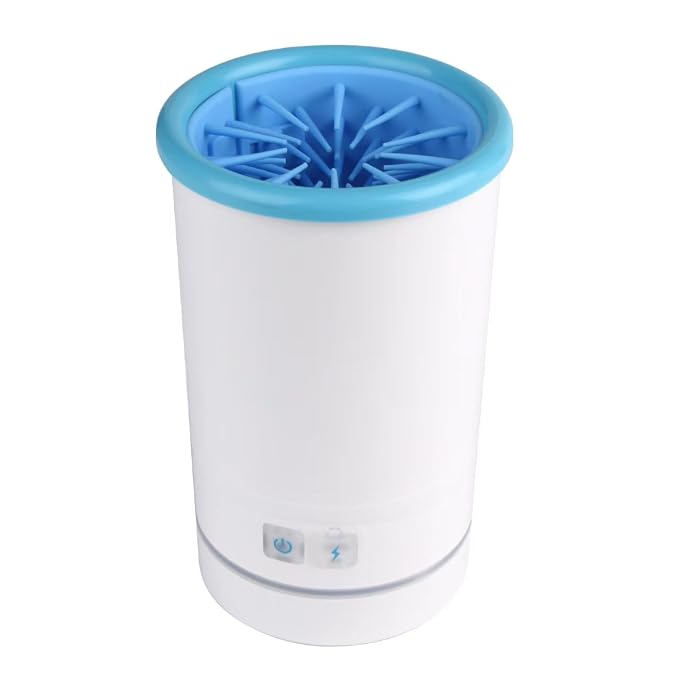 Rechargeable Automatic Dog Paw Cleaner, White - Portable Pet Paw Washer Cup with Soft Silicone Brush, 7.4V High Power, Suitable for Small to Medium Dog and Cat Grooming