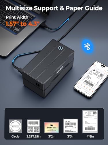 MUNBYN 130B Bluetooth Thermal Label Printer+4"x6" Direct Thermal Shipping Label 220 Labels/Roll