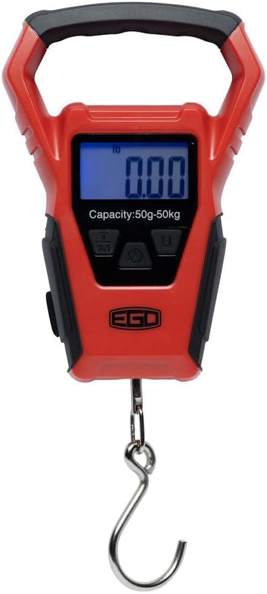 Ego Fishing Scale with LCD Display, Digital Electronic Waterproof Hanging Hook Scale with 110lb/50kg Weight Capacity, Portable Hanging Scale with Builtin Measuring Tape, Screwdriver and Batteries