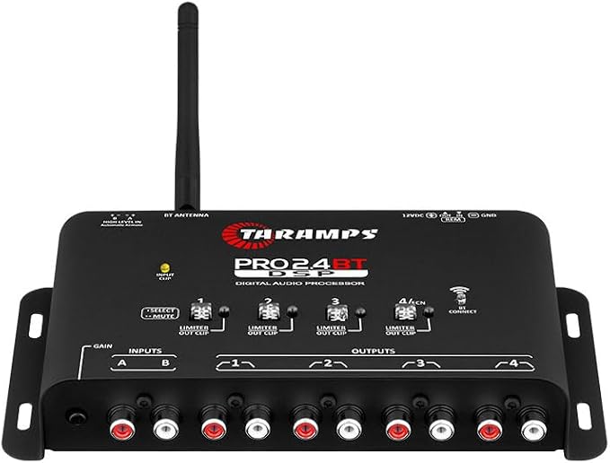 Taramps Pro 2.4 BT Bluetooth DSP Crossover Full, Digital Signal Processor, Car Audio Equalizer with App, Gain up to 9V, 15 Band Graphic Equalization, 12 preset EQ, 2 in and 4 Out, High Level Input