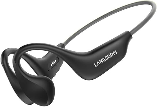 Langsdom BE20 Bone Conduction Sports Headphones with 16GB MP3, Bluetooth 5.4, IP68 Waterproof, Open-Ear Running Headset with Mic, 8.5H Playtime, Noise Reduction, Dual Connection (Black)