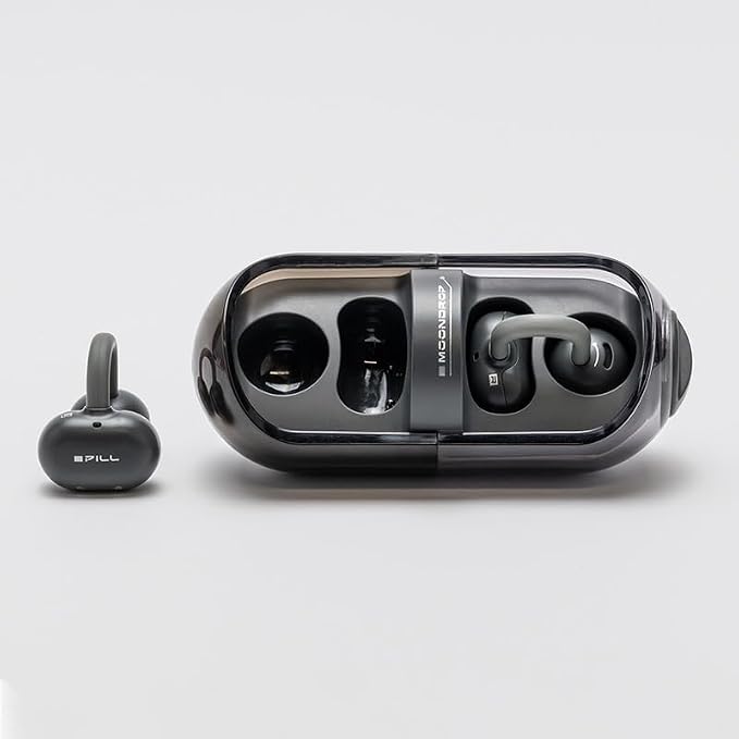 Moondrop Pill Open Ear Headphones Bluetooth 6.0 OWS Hanging Earphones IPX4 Open Ear Clip Wireless Earbuds Built-in AI ENC MD-0WS-003 (Black)