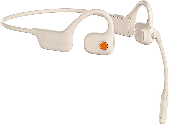 AYI Open Ear Air Conduction Bluetooth Headphone Dual Mic Rotatable Boom Mic Active Noise Cancellation IPX5 Waterproof Bluetooth 5.4 Pain-Free Design for Sports Work Outdoor Activities-DG White
