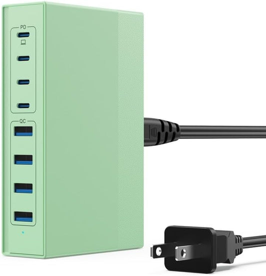 200W USB C Charger Block, 8-in-1 GaN III USB C Charger Fast Charging Station Hub, PD 65W Laptop Charger Adapter Travel Charger, for MacBook Pro/Air/Dell XPS/iPhone 16/15/14/iPad/Galaxy S24 (Green)