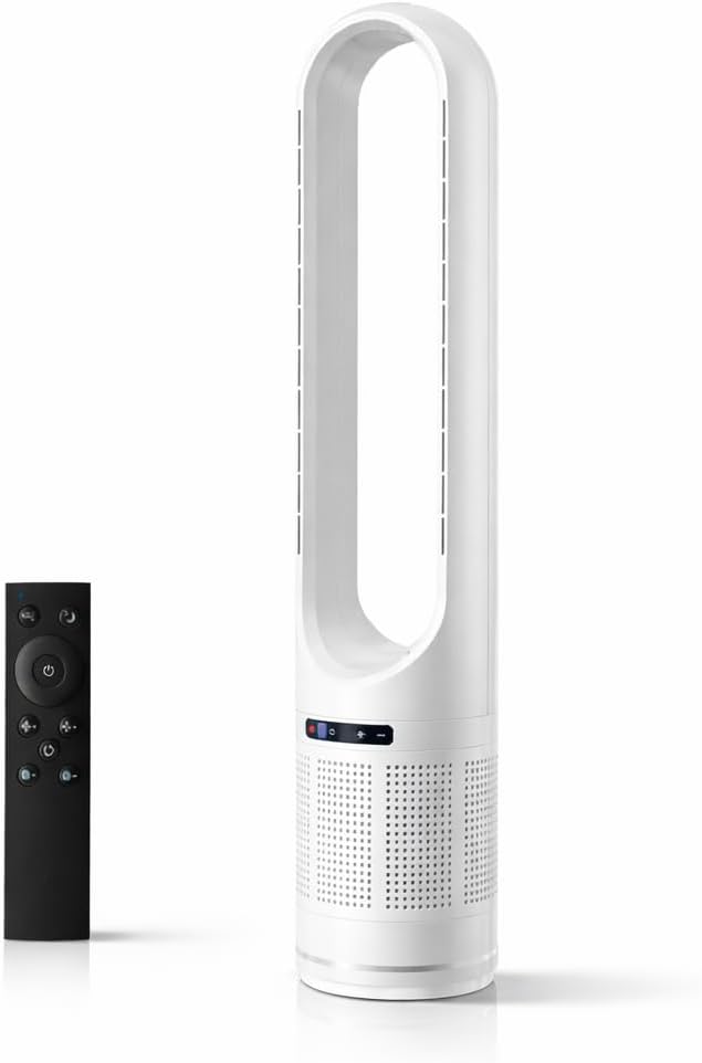 41" Bladeless Tower Fan with Air Filter, 80° Oscillating Fan with Remote Control, 8 Speeds, 8H Timer, Quiet Cooling Fan with LED Display, Standing Fan for Bedroom, Home, Office