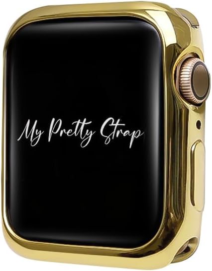 My Pretty Strap Gold Apple Watch Band & Glossy XOXO Protective Case Bundle – Elegant Stainless Steel Strap & Luxury Metal Cover for Apple Watch Series 1-11, SE & Ultra (40MM) Mermaid