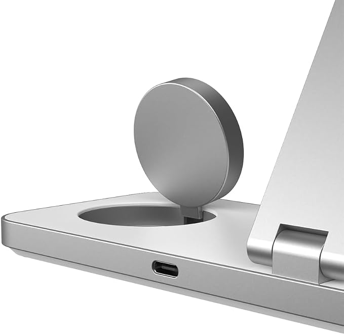 POUT Hands 7 PRO 3-in-1 Foldable Qi2 15W Wireless Charging Stand, Adjustable Angles, Compatible with MagSafe, for iPhone 17–12 Series, AirPods Pro/4/3, Apple Watch Ultra/SE/Series – Platinum White