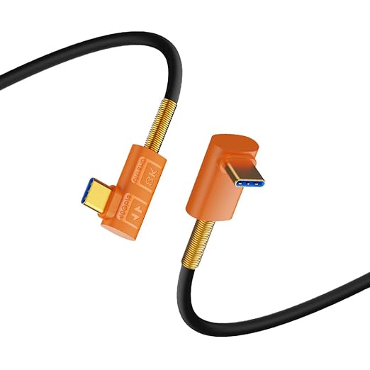 10 inch USB 4.0 Type C Silicone Cable, 40Gbps Bidirectional Data, 240W PD Fast Charging, 8K@60Hz Video, Left Right to Up Down Angle Cord for Thunderbolt 4/3, Gaming Laptop, Monitor