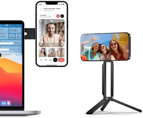 MagSafe Laptop Side Phone Mount & Mini Magnetic Phone Tripod Bundle, Adjustable Magnetic Phone Holder for iPhone 12–17 & Tesla Car Desktop Use
