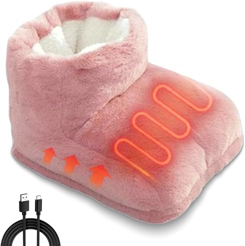 USB Powered Electric Foot Warmer, Heated Slippers, Heated Electric Foot Massager Washable Heat Settings Warmer Cushion (Pink,No Portable Power)
