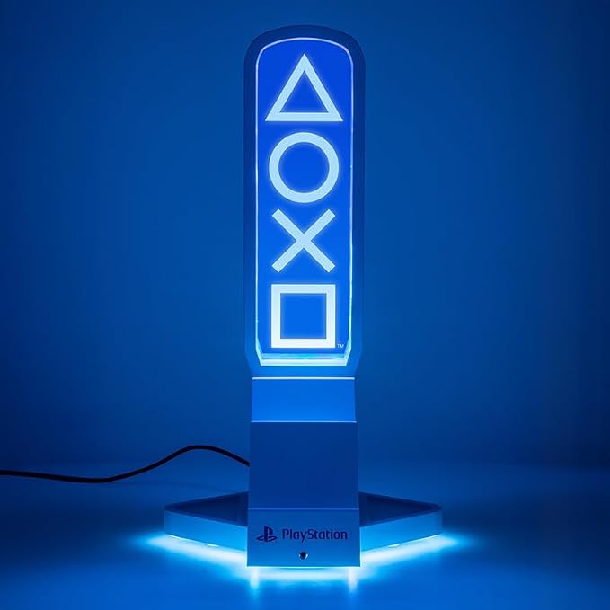 Paladone PlayStation 3-in-1 Headphone Stand and Tech Charging Station with Console Controller Cradle and 2 USB-C Ports, RGB Colour Changing Light Panel, Officially Licensed Gift for Gamers