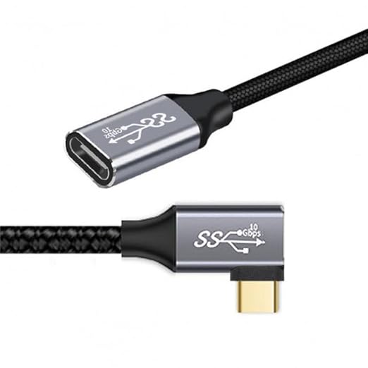 CY Cable Left Right Angled USB-C USB 3.1 Type C Male to Female Extension Data Cable 10Gbps 100W Sleeve Compatible with iPhone 15 Laptop (100cm)