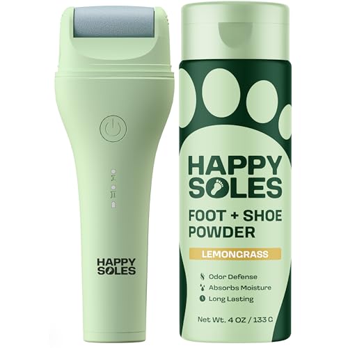 Electric Callus Remover & Foot Powder Bundle - Rechargeable Pedicure Tool + Odor Control for Smelly Feet (Lemongrass)