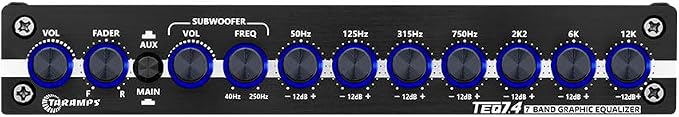 TARAMPS TEQ 7.4 Pro Car Audio Systems 7 Band Graphic Equalizer EQ Blue Lighting Advance Capability Input Channel Adjustment Main Volume Control Adjustable Subwoofer Volume with LPF