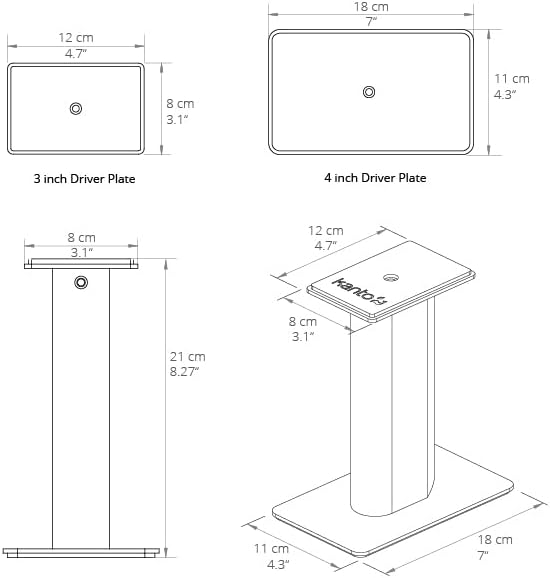 Kanto SP9W Desktop Speaker Stands for Small/Medium Bookshelf Speakers & Compact/Mid-Size 2”-4” Studio Monitors 8.3" Tall Pair White