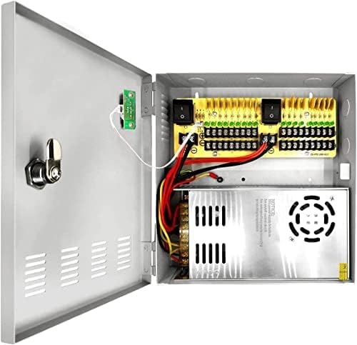 (2026 Updated) 18 Channel 12V DC 30A 360W CCTV Power Supply Box for Security Cameras, Individual Resettable PTC Fuse, Lockable Metal Case with Cooling Fan, AC Plug Included, Plug & Play