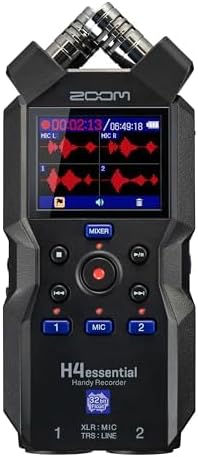 Zoom H4essential 4-Track Handy Recorder with 32-Bit Float, Accessibility, Stereo Microphones, 2 XLR/TRS Combo Inputs, Record to SD Card, USB Interface, for Musicians, Podcasters, Filmmakers