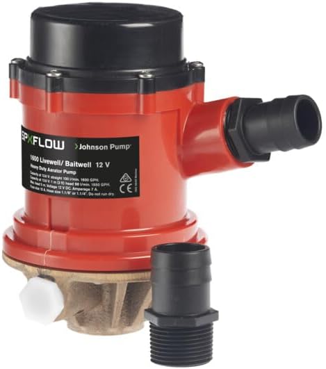 Johnson Pumps 166004B PRO Series 1600 GPH Livewell/Baitwell Aerating Pump, 12V (16004B), Bronze