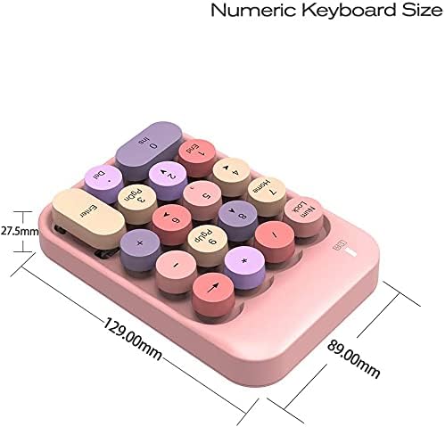FELICON Wireless Numeric Keypad 18 Keys with 2.4G Mini Portable Silent Number Pad USB Receiver Financial Accounting Keyboard Extensions for Laptop Desktop PC Pro（Pink Mix）