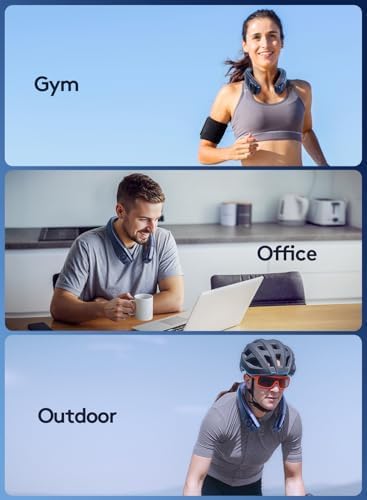 Portable Neck Air Conditioner, Upward & Downward Back Airflow Wearable Fan, Large Cooling Plate, 6000mAh Battery, Lightweight Bladeless Neck Fan for Golf, Travel, Outdoor Work (Blue)