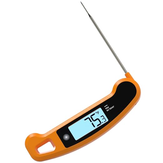 Lavatools Javelin® PRO Classic Ultra-Fast 2-Second Professional Digital Instant Read Meat Thermometer for Grill and Cooking, Auto-Rotating Backlit Display, IP65 Water Resistant NSF Certified–Tangerine