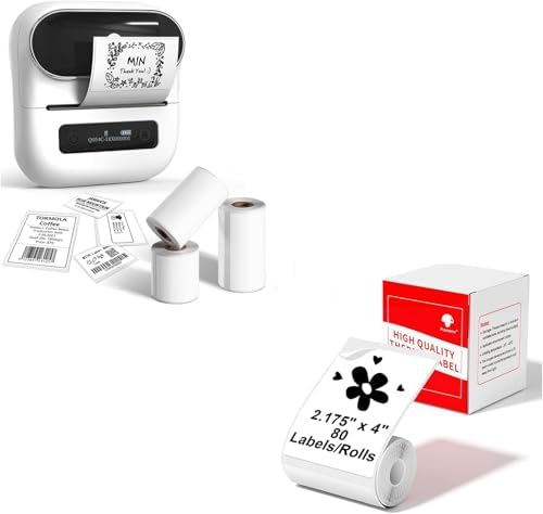 Phomemo M220 Label Maker & 4 Roll Label, 3.14 Inch Bluetooth Thermal Label Printer for Barcode, Address, Labeling, Mailing, File Folder Label, Easy to Use, Support Smartphone, Tablet&PC