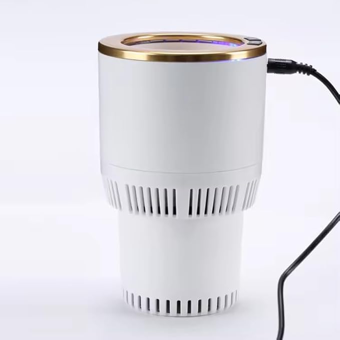 Auto Car Cup Holder Heating Cooling Drinks Smart Cooler Warmer Heater for Coffee Beverage Milk (White with Gold)
