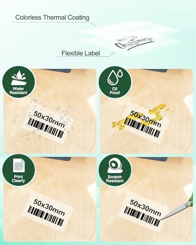 Phomemo M220 Label Maker White & 1 Roll Transparent Thermal Label 1.96"x1.18"(50x30mm), Upgrade 3 Inch Barcode Portable Printer, for Office & Small Business, Compatible with Phones&PC