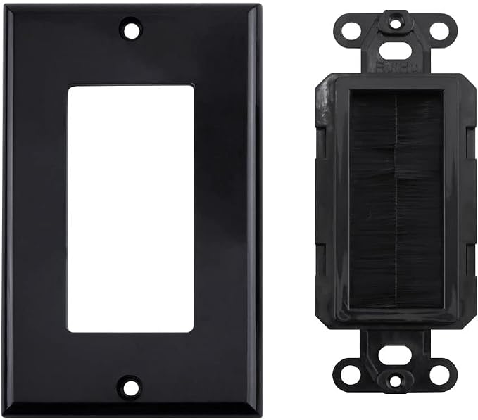 1 Gang Brush Wall Plate Decora Style black Brush Wall for Passing Through Speaker Wires/Coaxial/HDMI/Network/Phone/Audio/Video Cables, Pack of 12, Black, 24 Screws Included