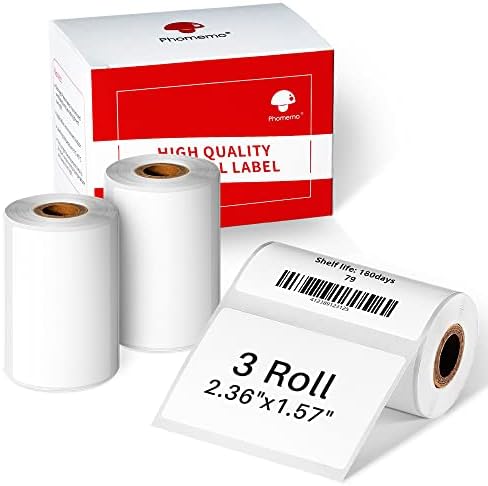 Phomemo M220 Label Maker White+ with 6 Roll Label, 3.14 Inch Bluetooth Thermal Label Printer for Barcode, Address, Labeling, Mailing, File Folder Label, Easy to Use, Support Smartphone, Tablet&PC