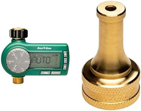 Rain Bird 1ZEHTMRP Premium Pro-Grade Electronic Digital Hose End Timer/Controller, One Zone/Station, Battery Operated, Brass Inlet/Outlet & Rain Bird 2" Lead-Free Brass Hose End Water Nozzle