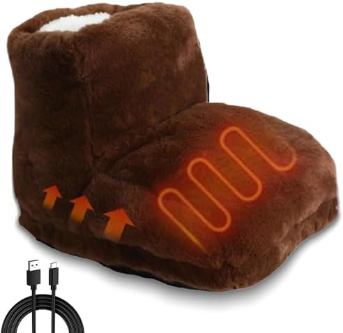 USB Powered Electric Foot Warmer, Heated Slippers, Heated Electric Foot Massager Washable Heat Settings Warmer Cushion (Brown,No Portable Power)