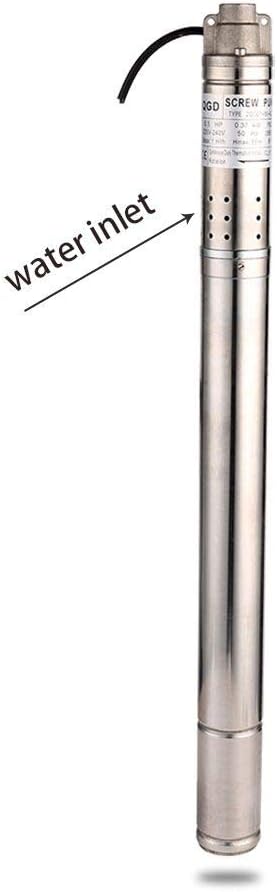 1/2HP Stainless Steel 2" OD Pipe Submersible Bore Pump 1/2 inch Outlet Water Pump 220-240V, 50Hz, Deep Well Pump Screw Submersible Water Pump for Industrial and Home Use