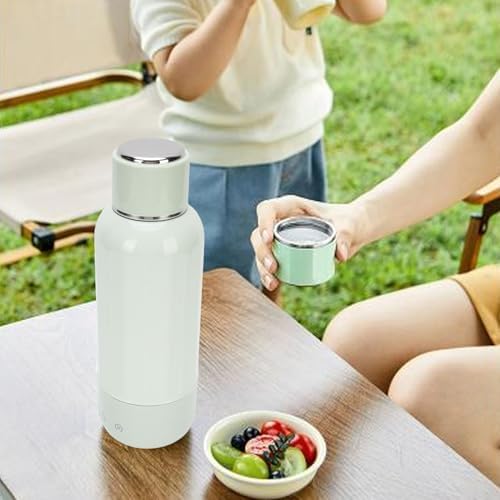Travel Electric Kettle, 500ml Portable Rechargeable Water Heated with 5 Temperature Control and 5200mAh Battery, for Camping Car Office Travel (Green)