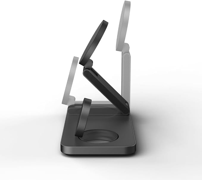 POUT Hands 7 PRO 3-in-1 Foldable Qi2 15W Wireless Charging Stand, Adjustable Angles, Compatible with MagSafe, for iPhone 17–12 Series, AirPods Pro/4/3, Apple Watch Ultra/SE/Series – Graphite Black