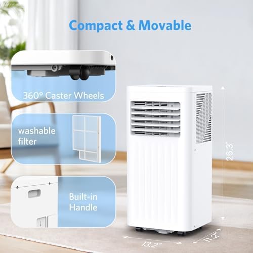 Electactic 10000 BTUs Portable Air Conditioners with cooling/dehumidification/fan/sleep mode,4-IN-1 Portable AC with 24H Timer & Remote Control & Window Kit